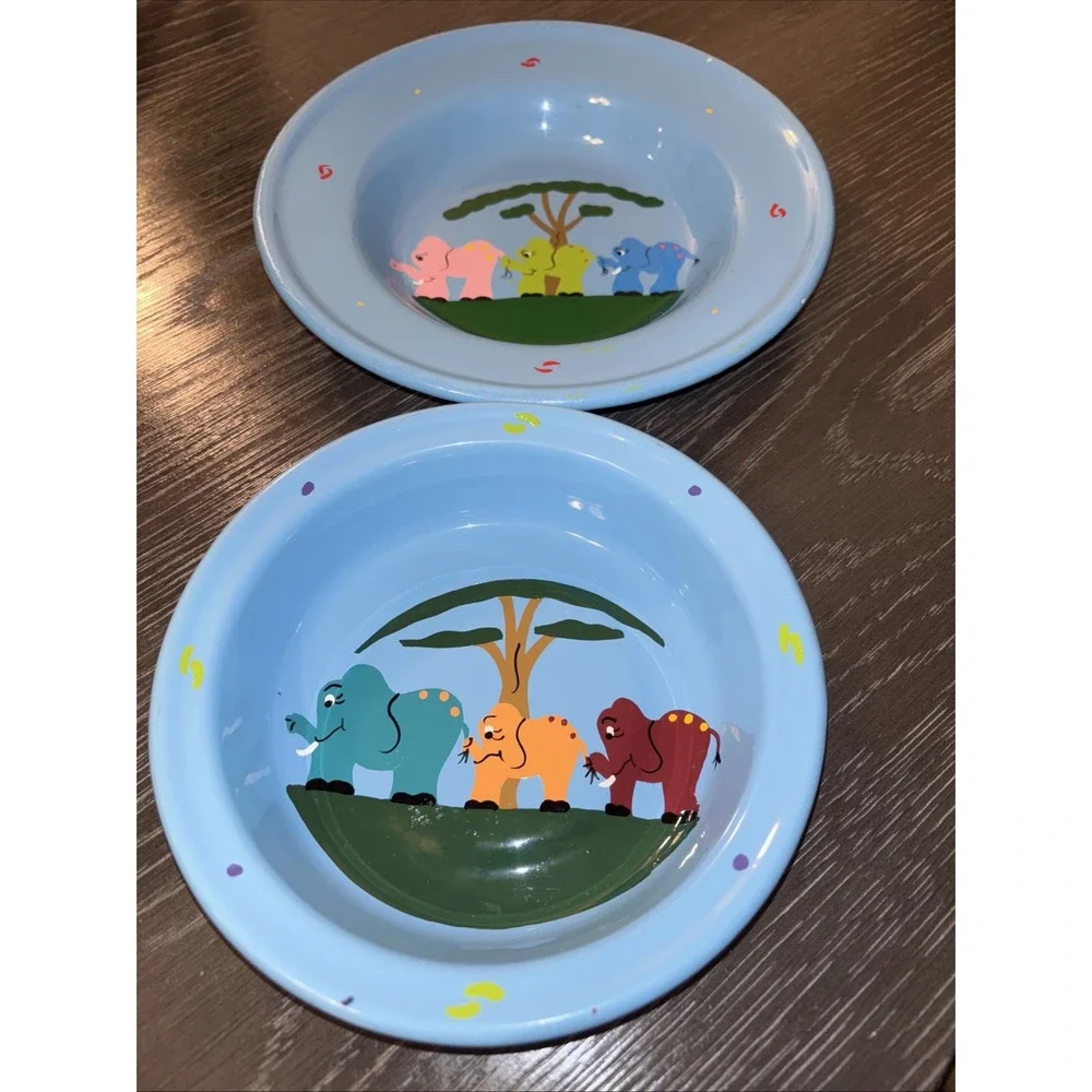 Lumela,‎ South Africa, Blue  Safari, Child's Enamelware Set Of 2 Bowl Plate